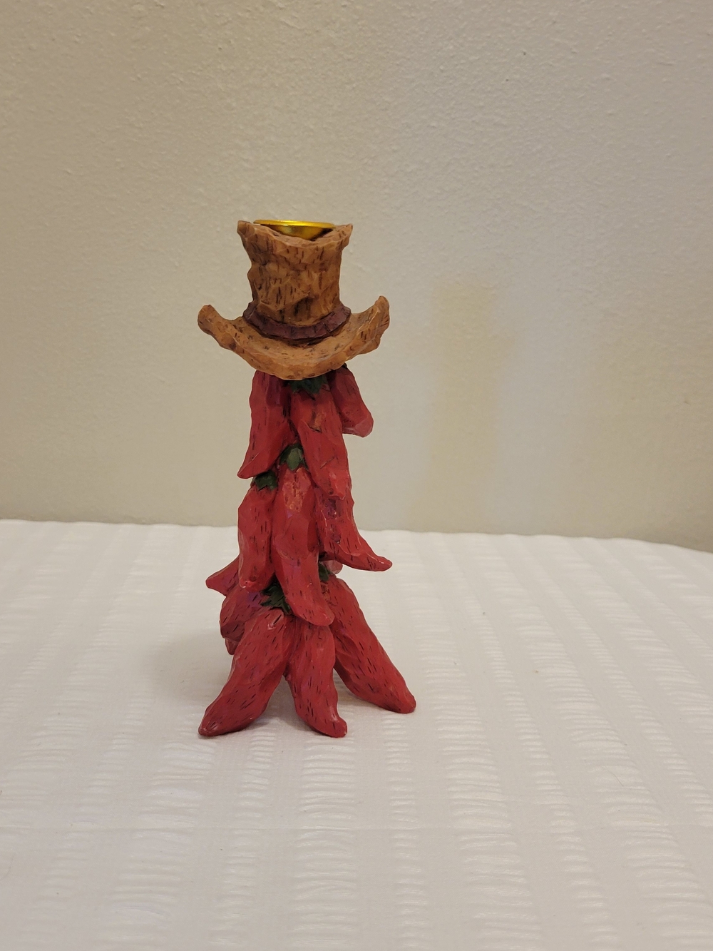 Red Chili Pepper Candle Holder with Rustic Hat Accent